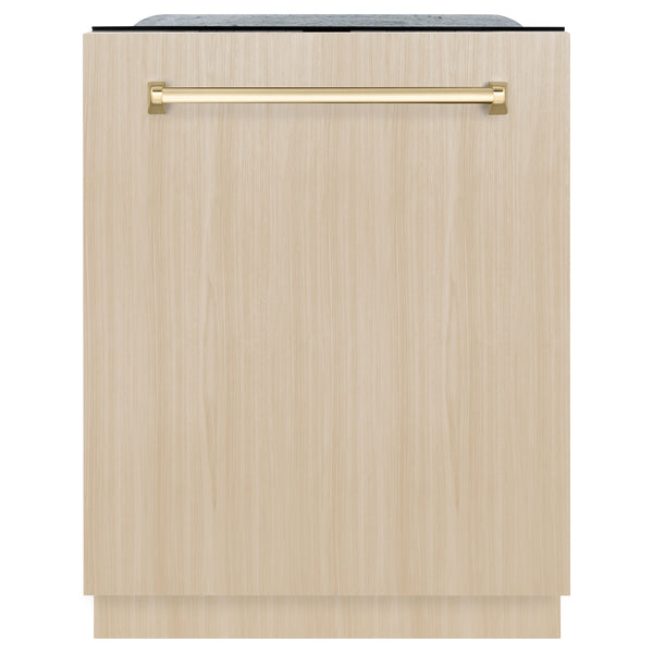 ZLINE Autograph Edition 18” Tallac Series 3rd Rack Top Control Dishwasher in Custom Panel Ready with Champagne Bronze Handle, 51dBa (DWVZ-18-CB)