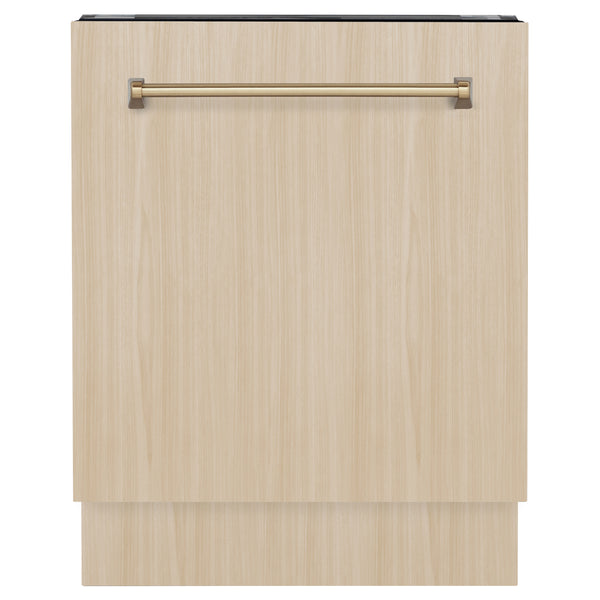 ZLINE Autograph Edition 24" Tallac Series 3rd Rack Top Control Built-In Tall Tub Dishwasher in Custom Panel Ready with Champagne Bronze Handle, 51dBa (DWVZ-24-CB)