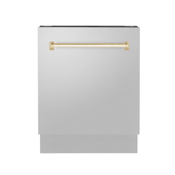 ZLINE Autograph Edition 24" 3rd Rack Top Control Tall Tub Dishwasher in Stainless Steel with Accent Handle, 51dBa (DWVZ-304-24)