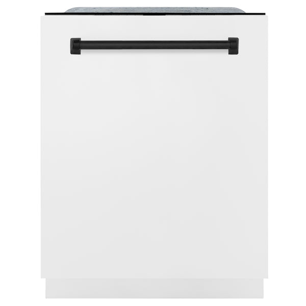 ZLINE Autograph Edition 24" 3rd Rack Top Touch Control Tall Tub Dishwasher in White Matte with Accent Handle, 51dBa (DWMTZ-WM-24)