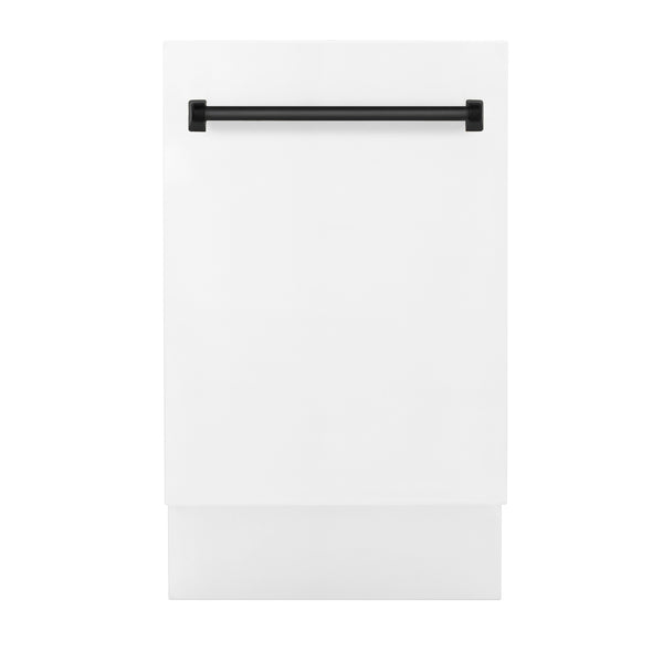 ZLINE Autograph Edition 18" Compact 3rd Rack Top Control Dishwasher in White Matte with Matte Black Handle, 51dBa (DWVZ-WM-18-MB)