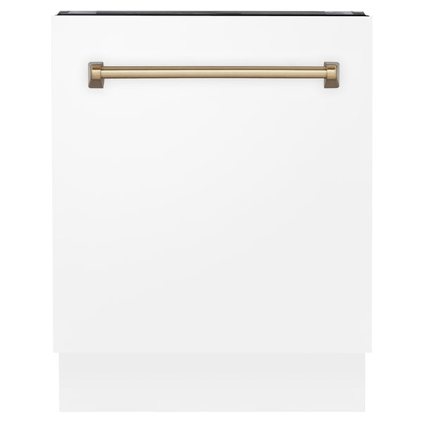 ZLINE Autograph Edition 24" 3rd Rack Top Control Tall Tub Dishwasher in White Matte with Accent Handle, 51dBa (DWVZ-WM-24)