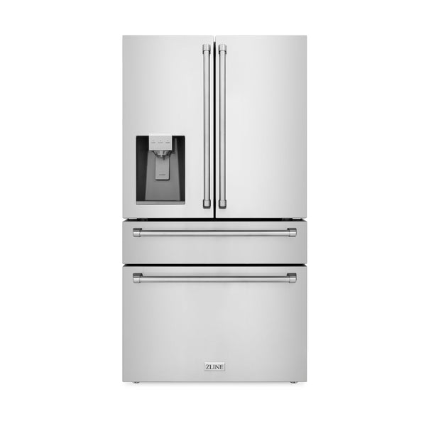 ZLINE 36" 21.6 cu. ft 4-Door French Door Refrigerator with Water and Ice Dispenser in Fingerprint Resistant Stainless Steel