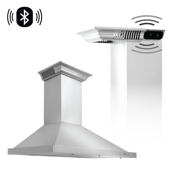 ZLINE Ducted Vent Wall Mount Range Hood in Stainless Steel with Built-in ZLINE CrownSound Bluetooth Speakers (667CRN-BT)