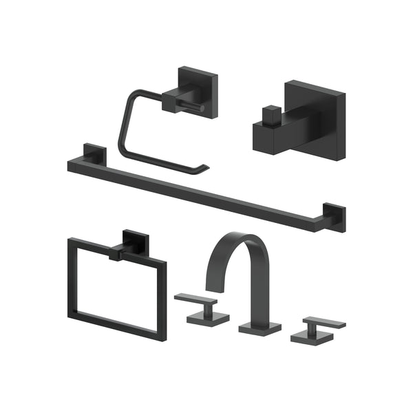 ZLINE Bliss Bathroom Package with Faucet, Towel Rail, Hook, Ring and Toilet Paper Holder in Matte Black