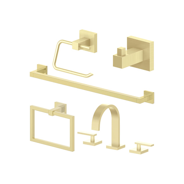 ZLINE Bliss Bathroom Package with Faucet, Towel Rail, Hook, Ring and Toilet Paper Holder in Polished Gold