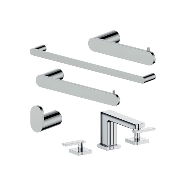 ZLINE Crystal Bay Bathroom Package with Faucet, Towel Rail, Hook, Ring and Toilet Paper Holder in Chrome