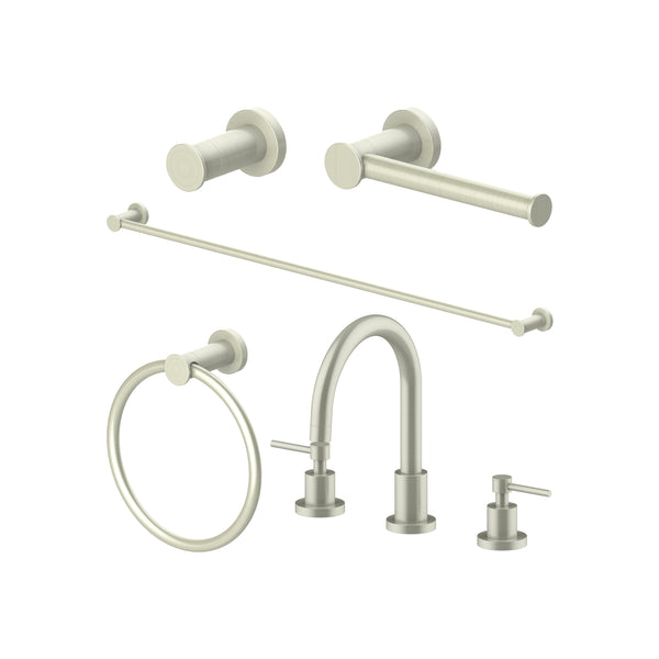 ZLINE Emerald Bay Bathroom Package with Faucet, Towel Rail, Hook, Ring and Toilet Paper Holder in Brushed Nickel