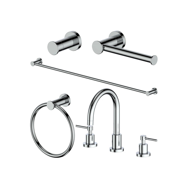 ZLINE Emerald Bay Bathroom Package with Faucet, Towel Rail, Hook, Ring and Toilet Paper Holder in Chrome