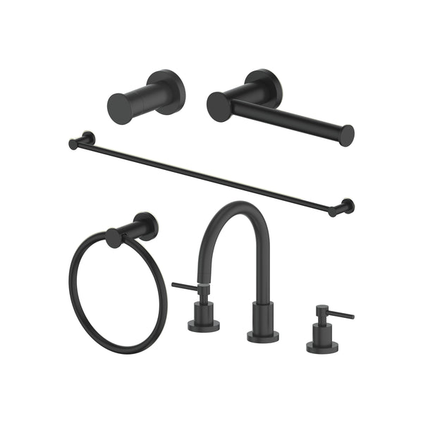 ZLINE Emerald Bay Bathroom Package with Faucet, Towel Rail, Hook, Ring and Toilet Paper Holder in Matte Black