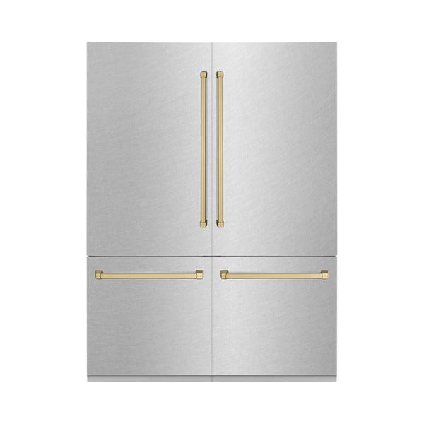 ZLINE 60" Autograph Edition 32.2 cu. ft. Built-in 4-Door French Door Refrigerator with Internal Water and Ice Dispenser in Fingerprint Resistant Stainless Steel with Champagne Bronze Accents