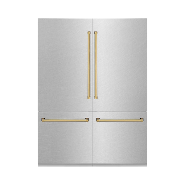 ZLINE 60" Autograph Edition 32.2 cu. ft. Built-in 4-Door French Door Refrigerator with Internal Water and Ice Dispenser in Fingerprint Resistant Stainless Steel with Polished Gold Accents