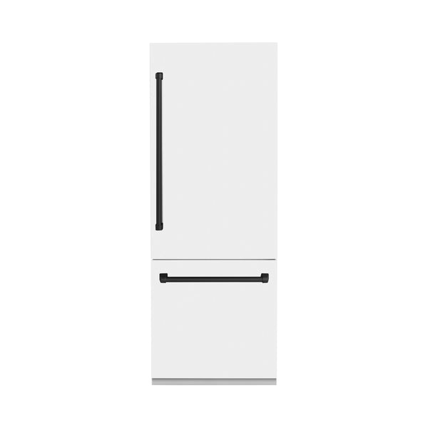 ZLINE 30” Autograph Edition 16.1 cu. ft. Built-in 2-Door Bottom Freezer Refrigerator with Internal Water and Ice Dispenser in White Matte with Matte Black Accents