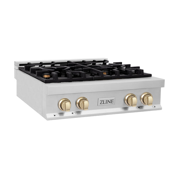 ZLINE Autograph Edition 30" Porcelain Rangetop with 4 Gas Burners in Stainless Steel and Matte Black Accents (RTZ-30-MB)